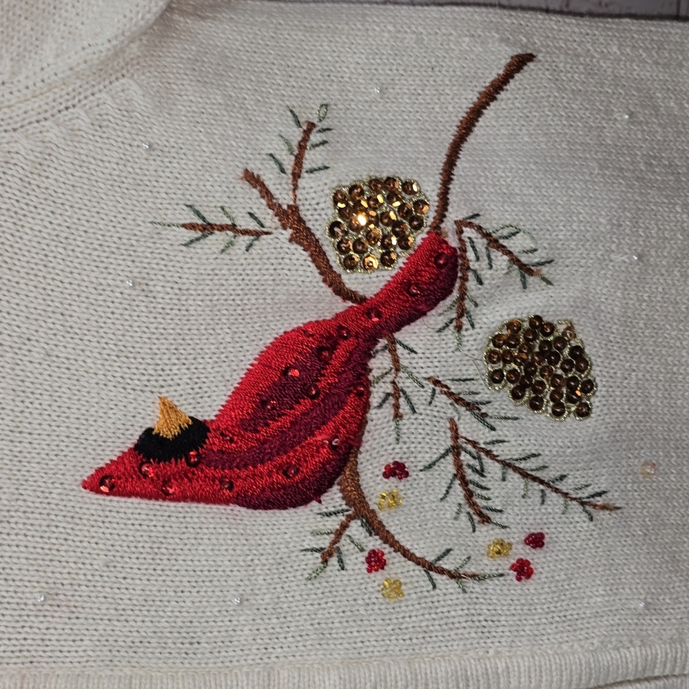 Vintage Tiara International Red Cardinal Ugly Christmas Sweater Womens Size M - Picture 3 of 14